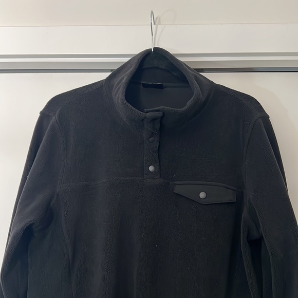 Funnel Neck Polar Fleecy Button Up Pullover Sweater front pocket cozy fleece - Picture 2 of 5